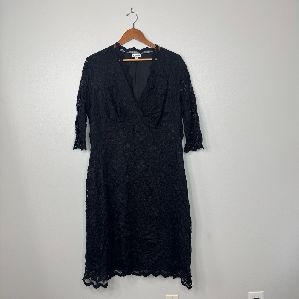Kiyonna Lace Overlay Faux Wrap 3/4 Sleeves Cocktail Dress 2